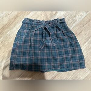 Plaid High-Waisted Skirt with Bow Tie